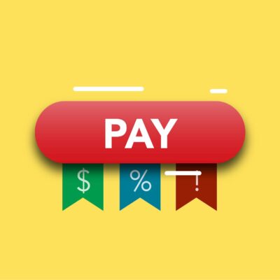 Simple illustration showing financial concept of payments with dollars interests and information on yellow background