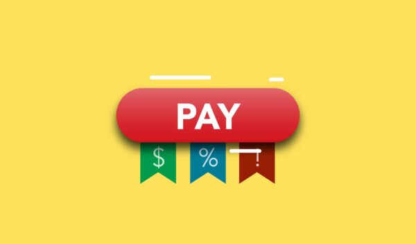 Simple illustration showing financial concept of payments with dollars interests and information on yellow background